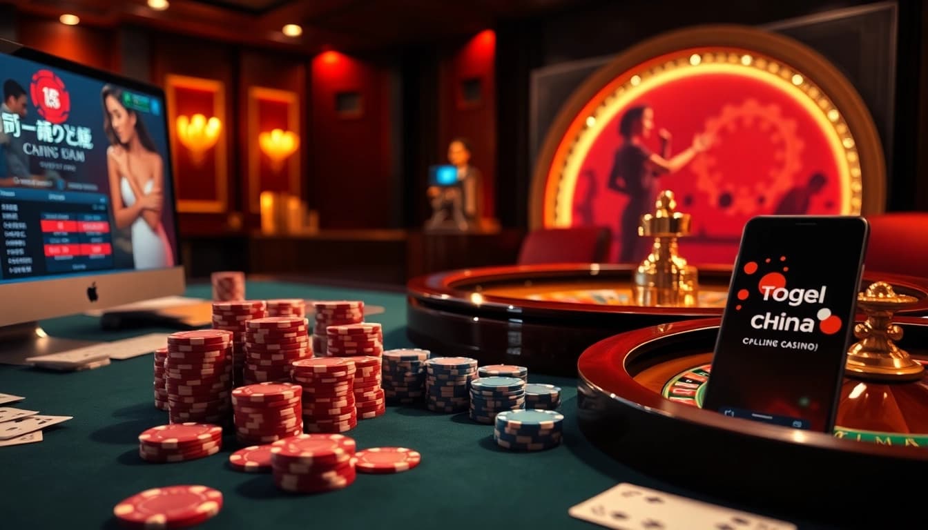 Engaging players participating in togel china at a luxurious casino table filled with vibrant poker chips.