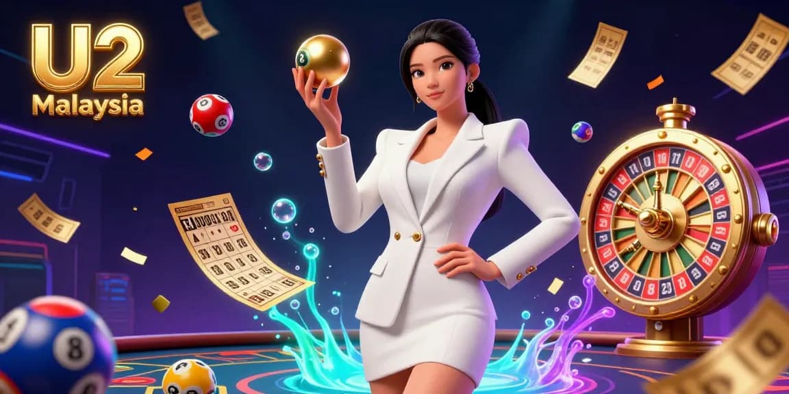 Experience the thrill of U2 Malaysia as vibrant elements like colorful lottery balls and golden tickets enhance the dynamic casino scene.