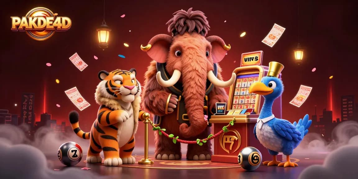 PAKDE4D menampilkan petugas kasino mamut yang memeriksa ID di depan mesin lotere dengan suasana meriah.