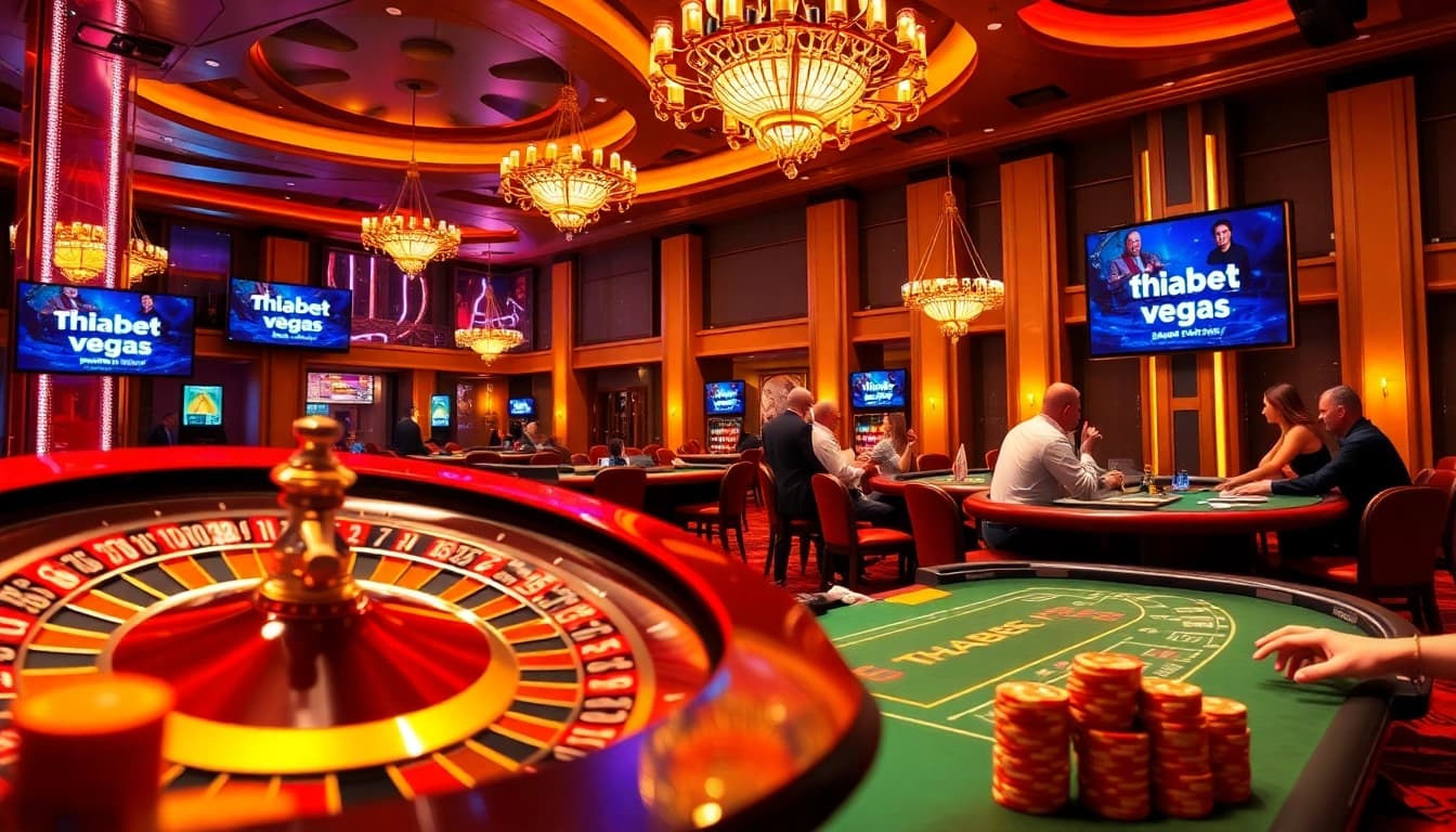 Experience thrilling gaming at https://thabet.vegas/ with elegant casino tables and vibrant poker chips.