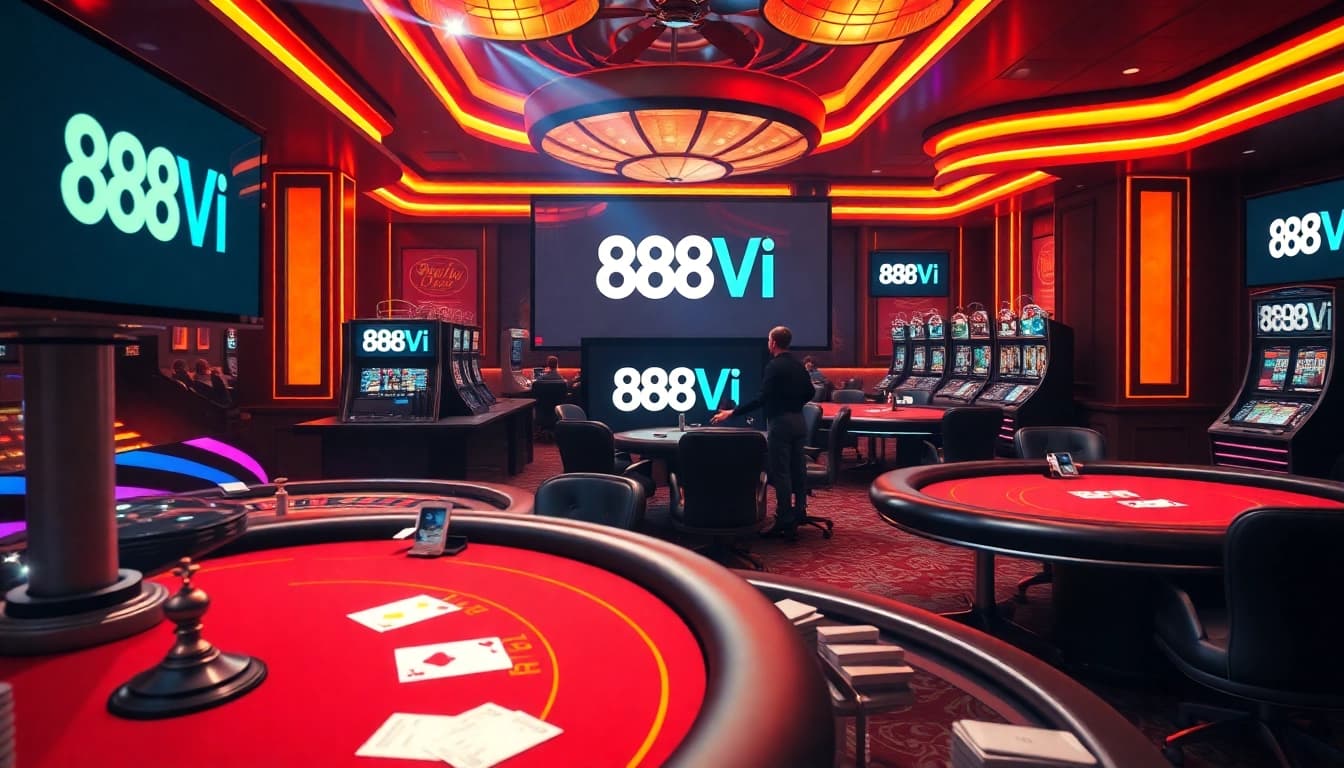 Experience a vibrant poker game at 888VI's luxurious online casino.