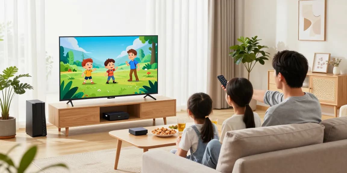 Family enjoying best IPTV USA providers compared in a cozy living room.