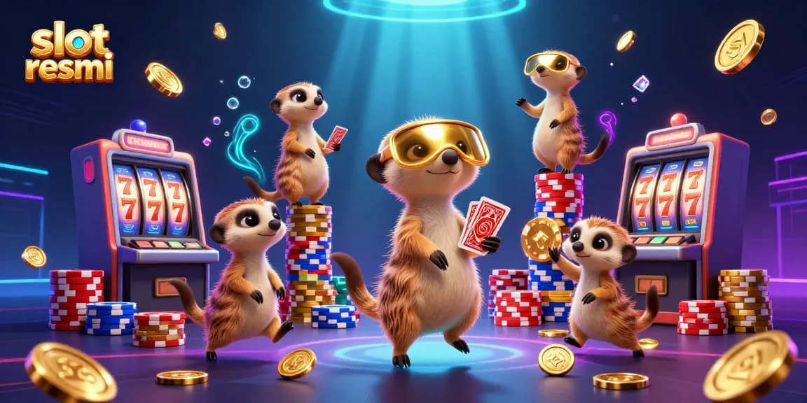 Experience the thrill at slot resmi, featuring lively meerkats in a vibrant casino scene.