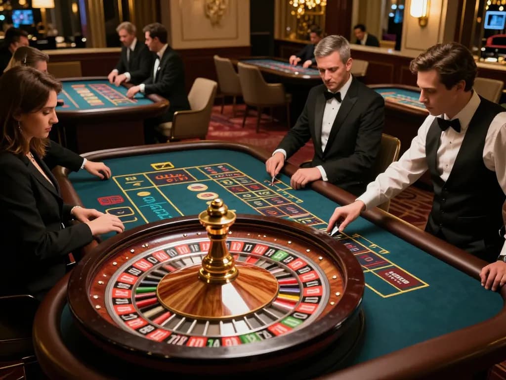 Players engage in strategic betting at roulette tables, showcasing nano banana flash capabilities in high-stakes gambling.