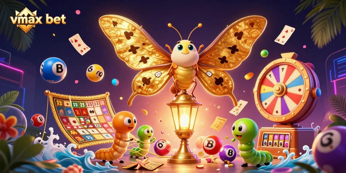 Experience the vibrant world of vmax bet with dynamic lottery balls and stunning casino scenes in this illustration.