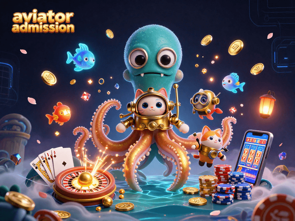 Aviator admission: Experience thrilling gameplay with the colossal kraken and diving cat amidst magical casino treasures.