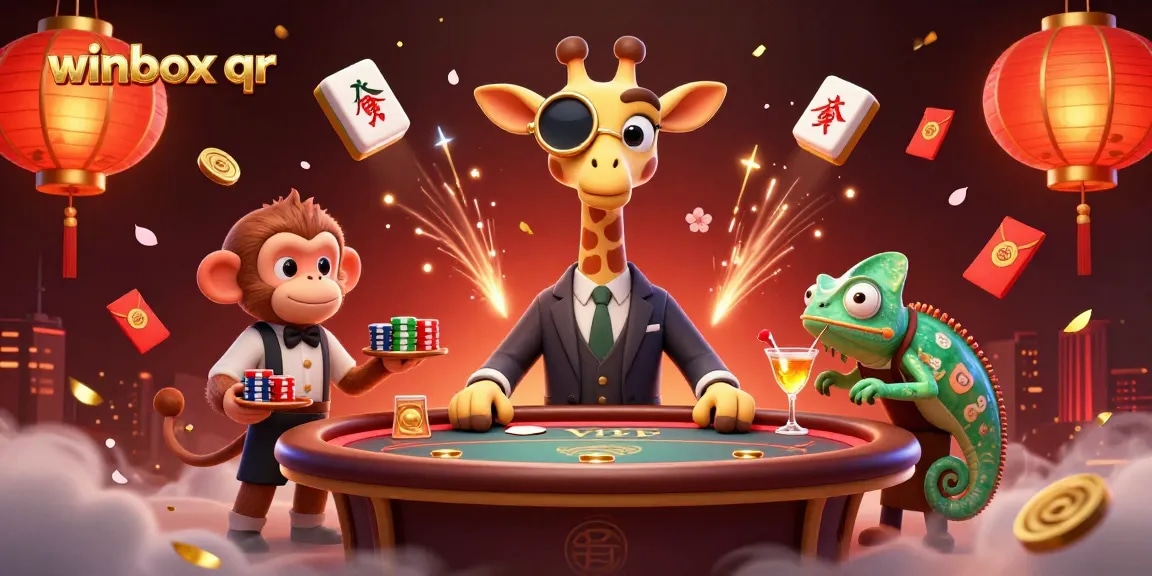 Join the excitement with winbox qr as the high-roller giraffe plays poker amidst vibrant casino elements.