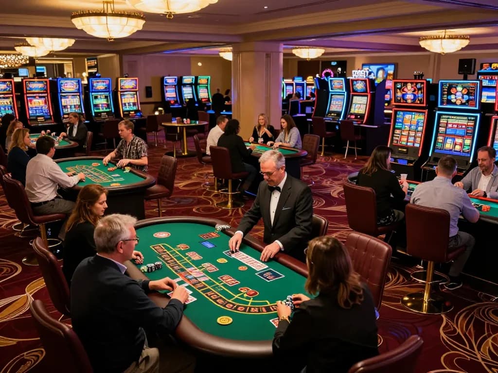 Experience the excitement at casinosscope casino gaming floor with players engaged in thrilling blackjack and roulette games