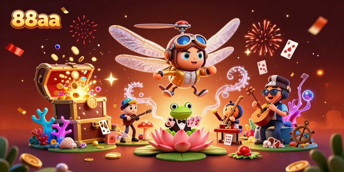 Engage with 88aa's vibrant casino scene featuring dynamic casino games and colorful characters.