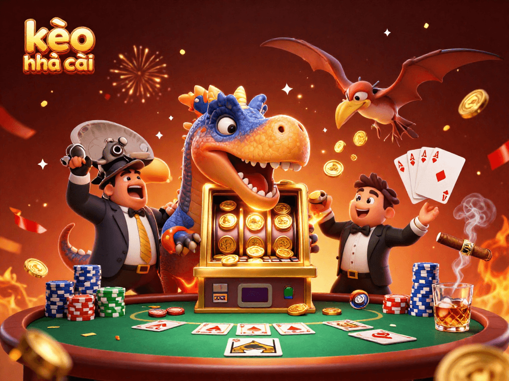 Catch jackpots with kèo nhà cái as the pachycephalosaurus interacts with a golden slot machine.