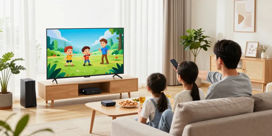 Family enjoying best IPTV USA providers compared in a cozy living room.