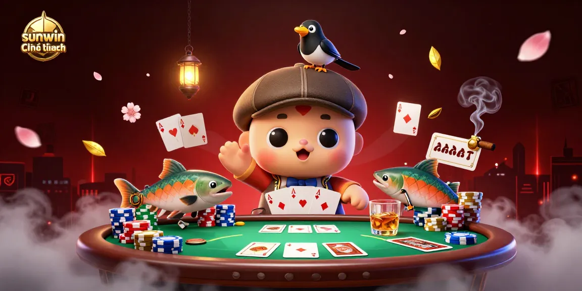 Experience the thrill with sunwin chính hãng as 3D characters enjoy a vibrant poker scene filled with excitement.