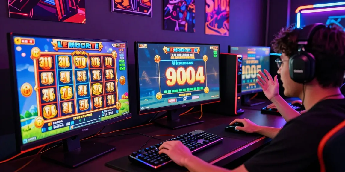 Player celebrating a win while playing slot gacor at their colorful gaming setup.