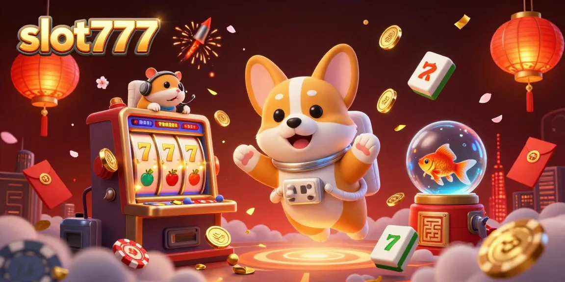 Experience the thrill of winning at slot777 with animated slot reels, corgi, and dynamic elements.