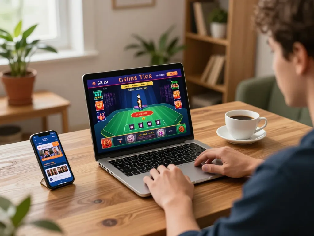 Engaging online gaming session with luckyindex on laptop and mobile app.