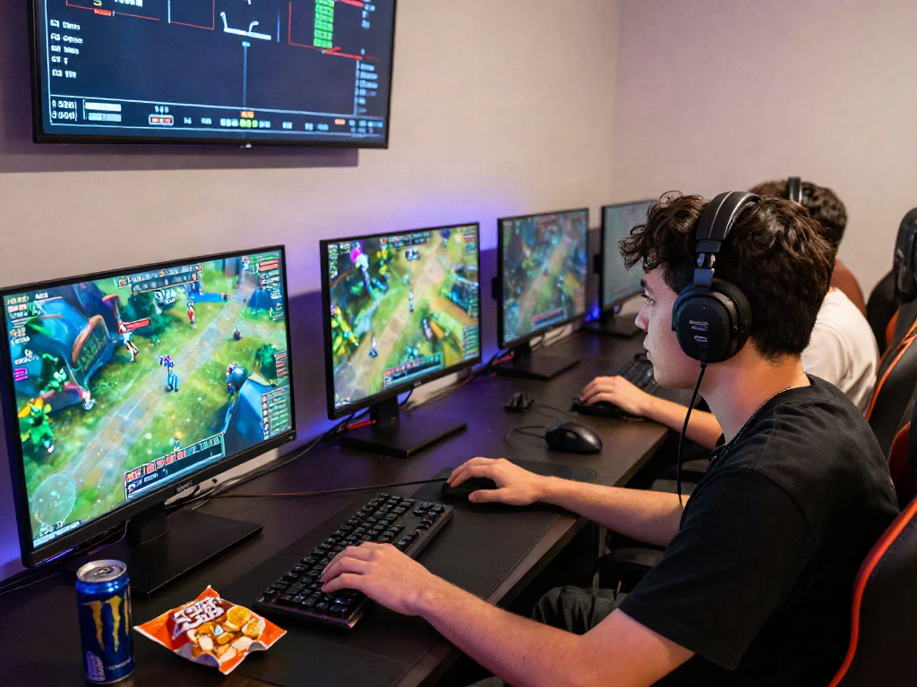 LUXURY111 Rtp dalam pengalaman permainan judi online yang mendebarkan, gamer fokus pada layar dengan suasana cerah.