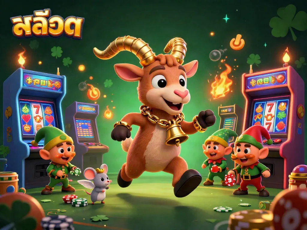 Experience the thrill of สล็อต with cartoon characters involved in a lively casino scene featuring slot machines.