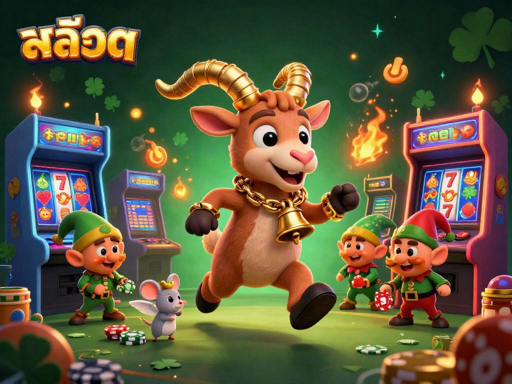 Experience the thrill of สล็อต with cartoon characters involved in a lively casino scene featuring slot machines.