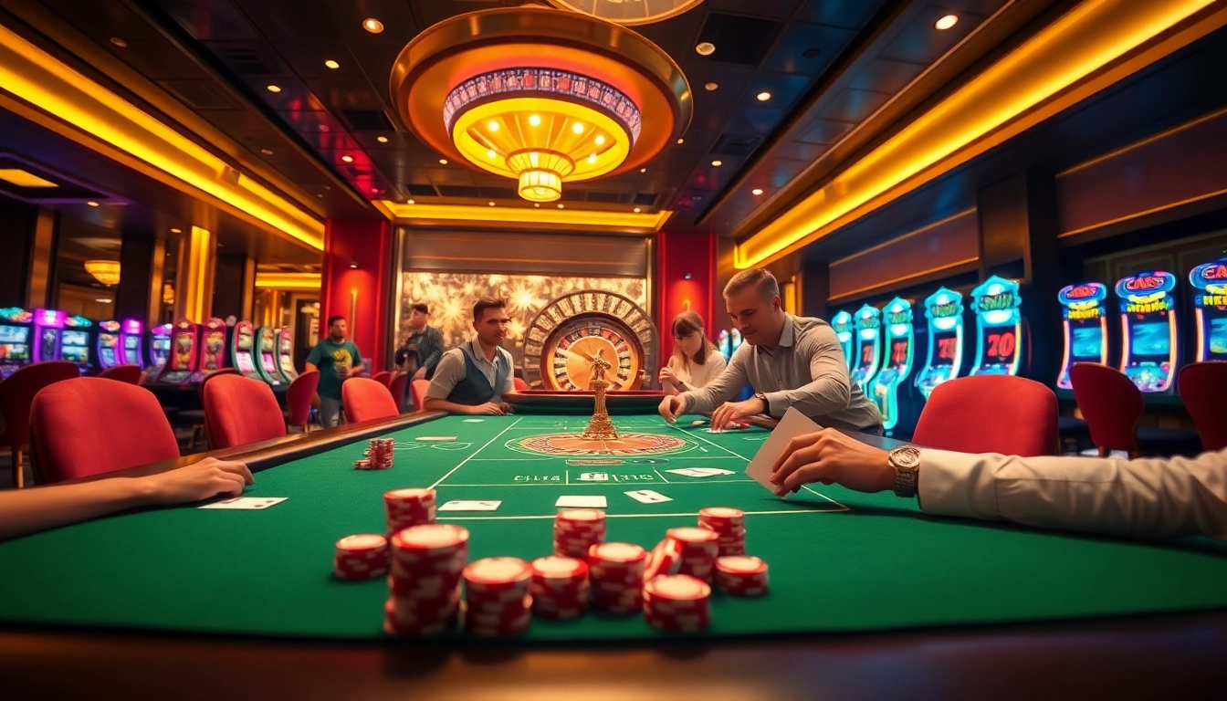 Immersive casino experience showcasing players engaged in thrilling games, highlighting 789win đăng nhập excitement.