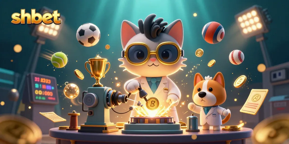 shbet illustrates spirited gameplay with a cartoon mad scientist cat and dog in a lively casino lab scene.