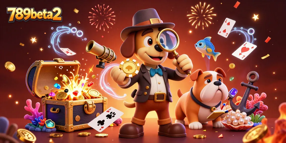 Engage in thrilling gameplay at 789beta2 with a detective and dog surrounded by casino treasures.
