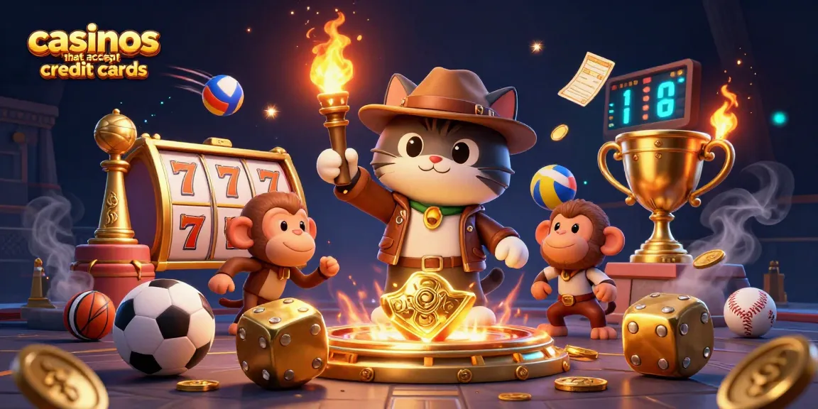 Engage in casinos that accept credit cards with a vibrant 3D explorer scene featuring dynamic gambling elements.