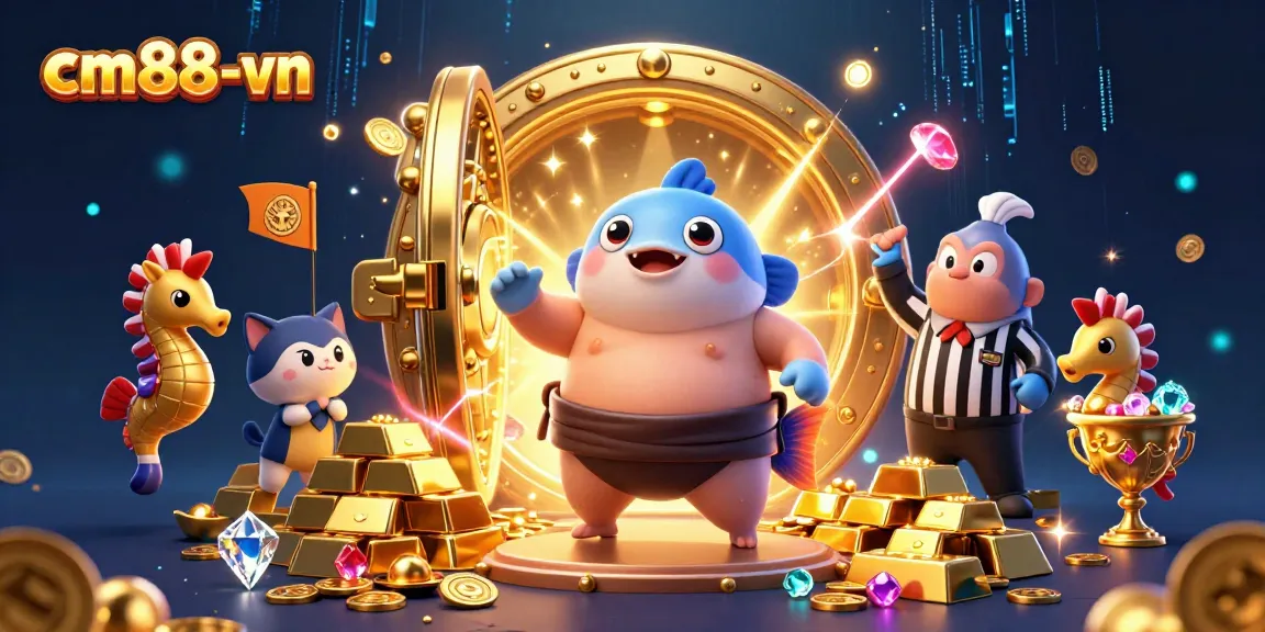 A dynamic scene with cm88-vn showcasing an exciting underwater casino atmosphere filled with vibrant characters and treasure