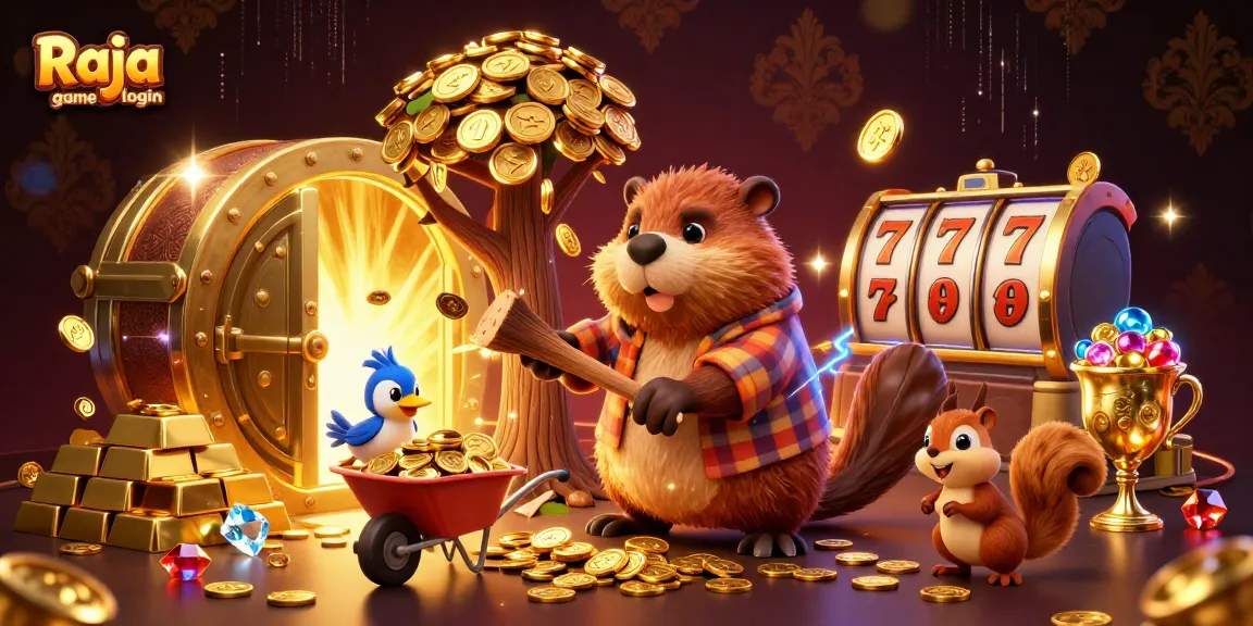 Engage with Raja game login while enjoying a vibrant 3D scene of animated gaming excitement.