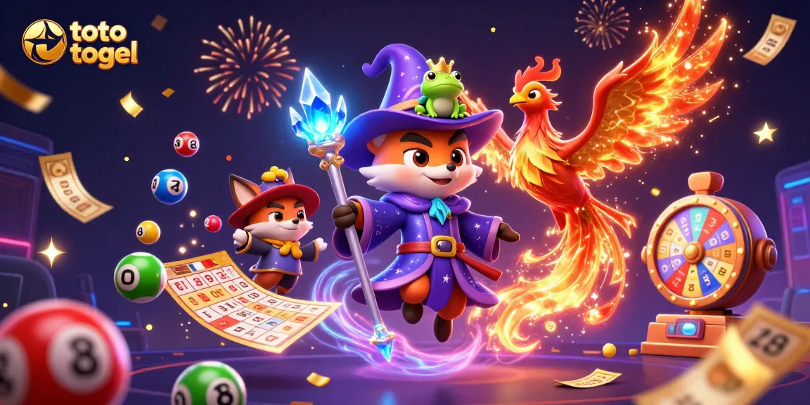Engage in thrilling toto togel action with vibrant lottery elements and magical characters.