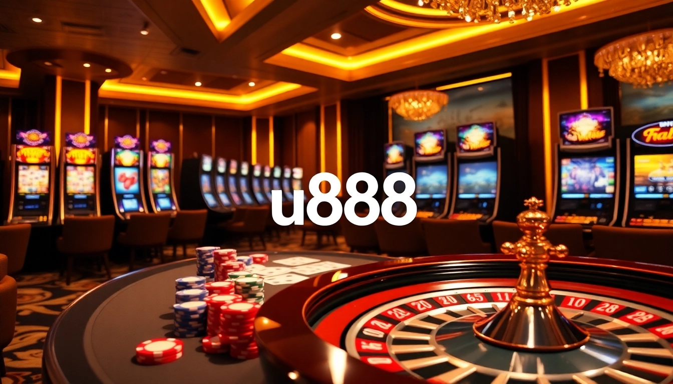 Experience the excitement of u888 at a luxurious online casino table with vibrant gaming elements.