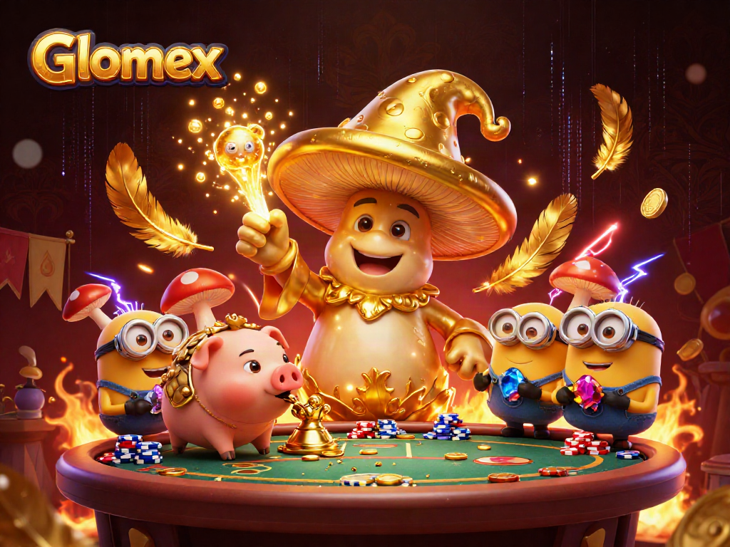 Engage with Glomex in a vibrant, magical casino scene full of treasures and high-stakes action.