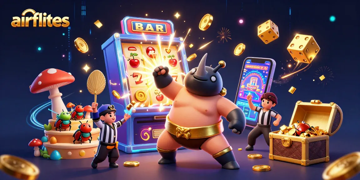 Experience the excitement of airflites with a vibrant 3D illustration showcasing a jackpot celebration in a dynamic casino scene.