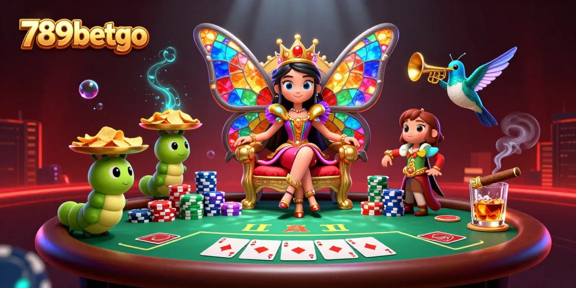 Engage with 789betgo's vibrant casino scene featuring a butterfly queen and poker elements.