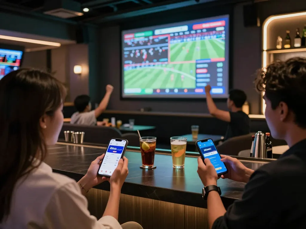 Place bets using 23win app while enjoying sports action at a lively betting lounge.
