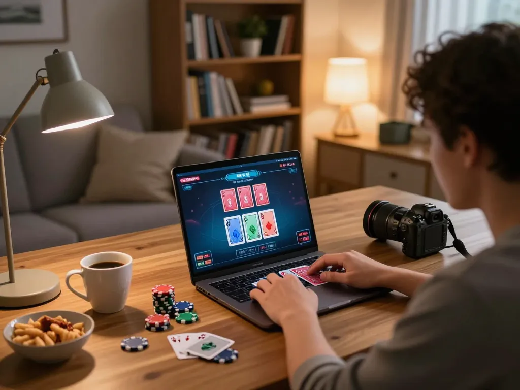 CasinoAtlas showcases a player enjoying blackjack at home, blending gaming excitement with responsible play.