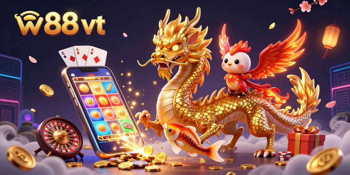 Khám phá thế giới cá cược với w88 vt cùng rồng vàng, phượng đỏ và cá koi chúc phúc.