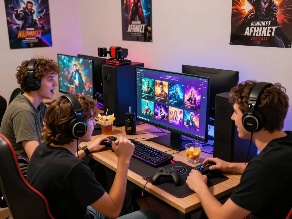 Friends playing a porngame together in an inviting gaming room.