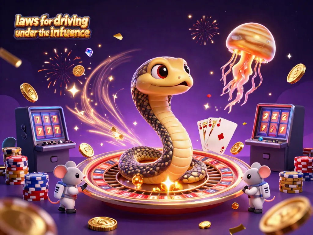 Engaging cosmic scene describing laws for driving under the influence in a vibrant casino setting.