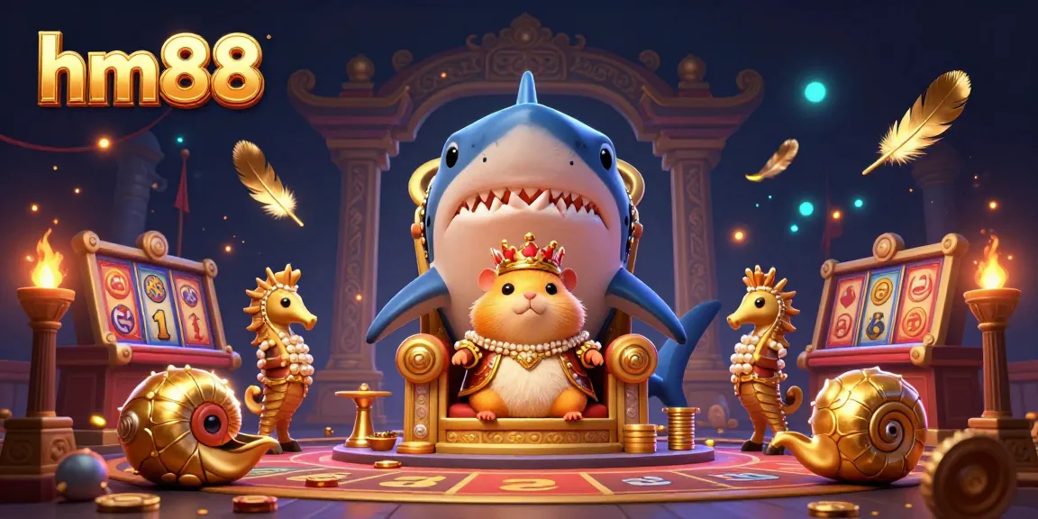 Experience a vibrant casino atmosphere at hm88 with a fierce golden hamster king and his royal guards.