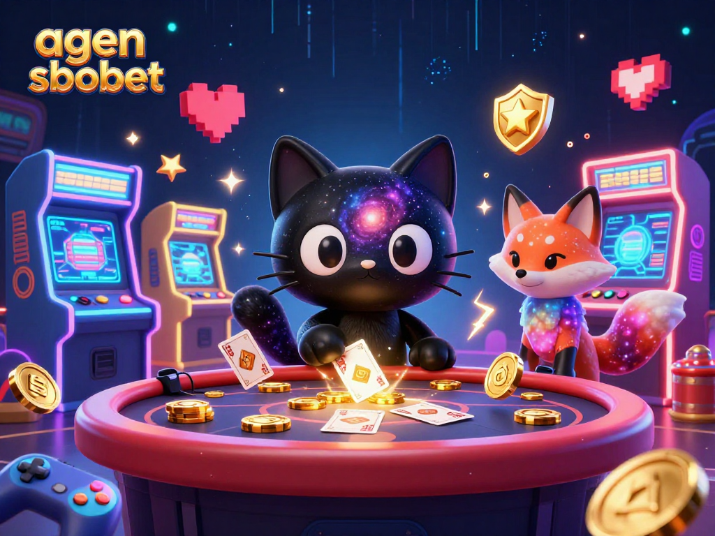 Engage with the thrilling experience of agen sbobet, featuring vibrant casino elements and charming characters.