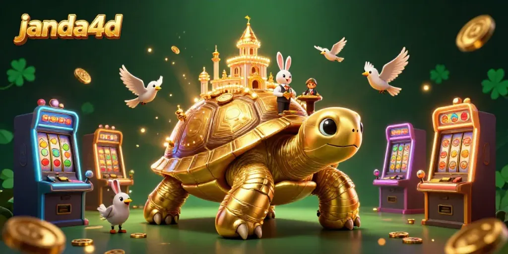 Gambaran janda4d menarik dengan kura-kura emas dan dealer kelinci di kasino fantasi