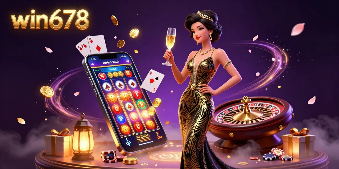Experience exciting gaming moments at win678 with a colorful illustration of engaging casino elements.