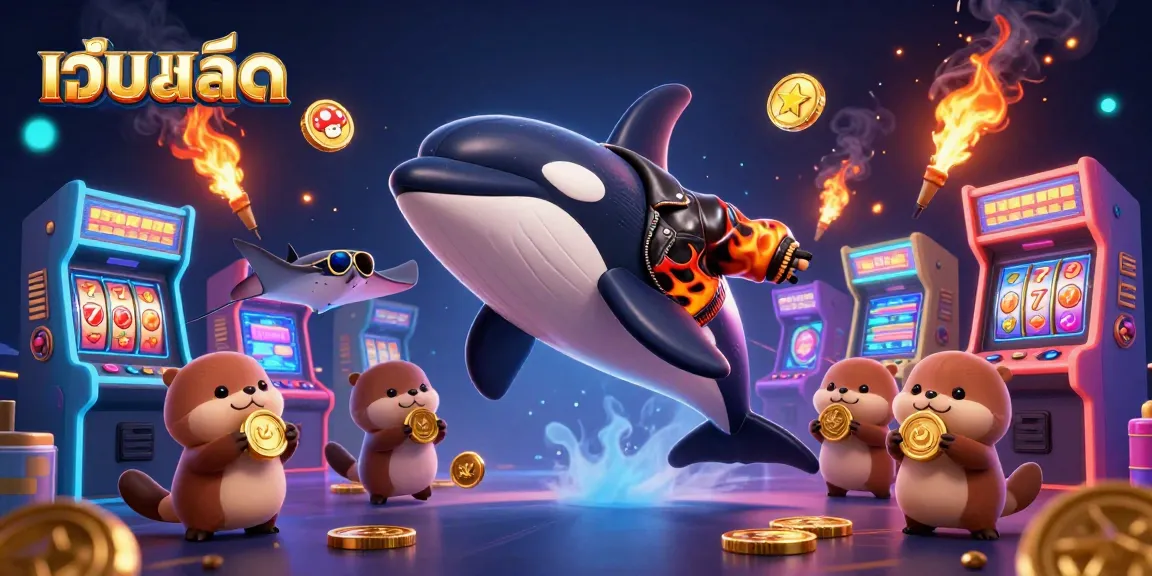 Experience thrilling เว็บสล็อต action with cute sea creatures and colorful gaming elements in this vibrant 3D illustration.