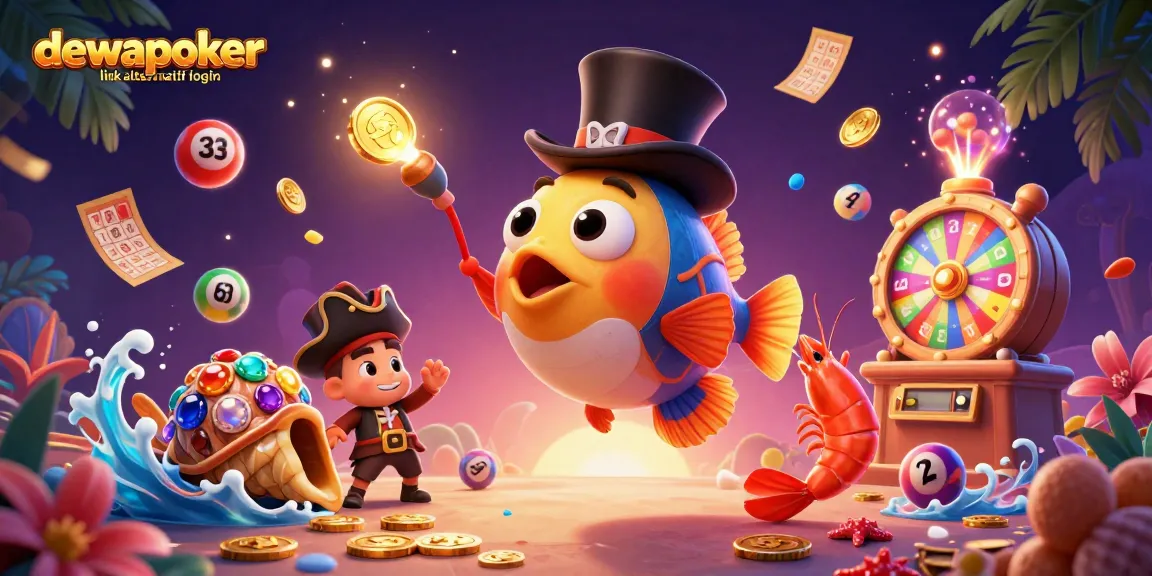 Engage in the thrilling dewapoker link alternatif login experience with a captivating scene featuring animated sea creatures and vibrant casino elements.