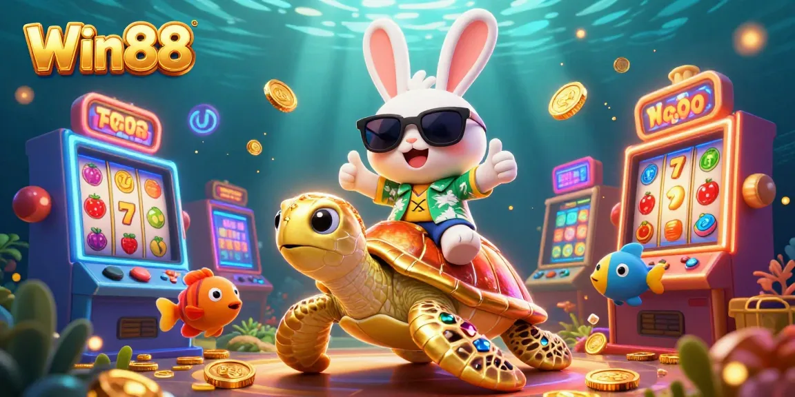 Spin to win with Win88 in a vibrant underwater casino world filled with lucky charms and games.