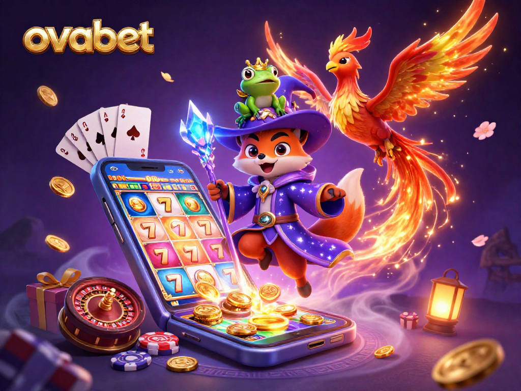 Experience the thrill at ovabet with a mystical wizard fox and vibrant casino games.