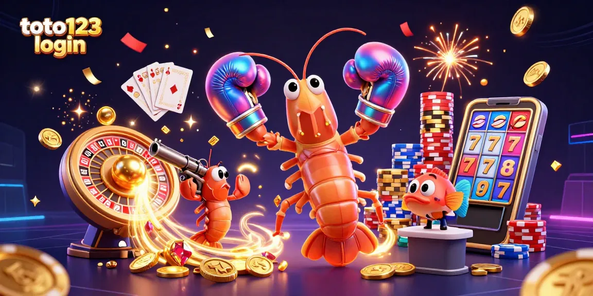 Engage in thrilling games with toto123 login, showcasing lively 3D characters and dynamic casino elements.