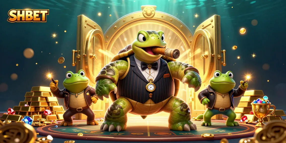 Experience thrilling gameplay with SHBET, highlighted by a snapping turtle mobster and casino riches.