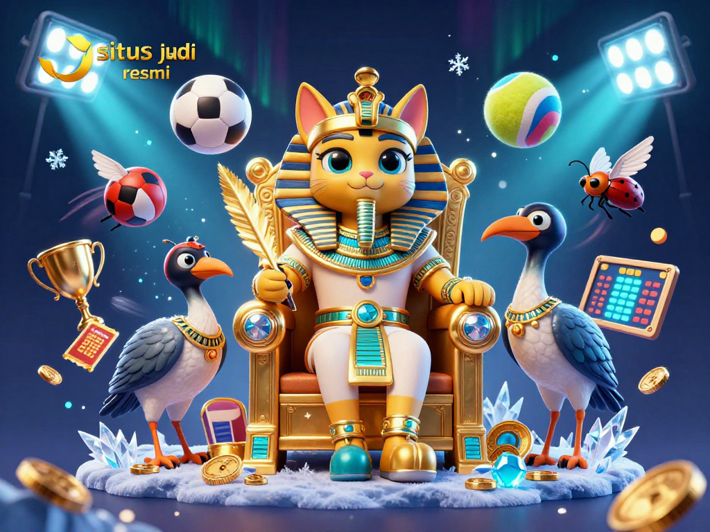 Experience situs judi bola resmi with an Egyptian pharaoh cat and dynamic sports elements in action.