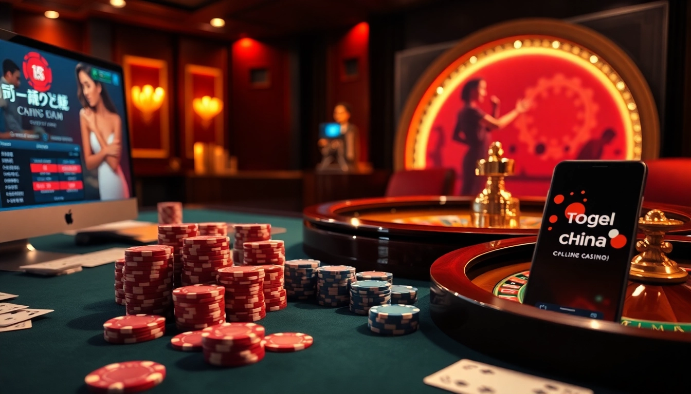 Engaging players participating in togel china at a luxurious casino table filled with vibrant poker chips.